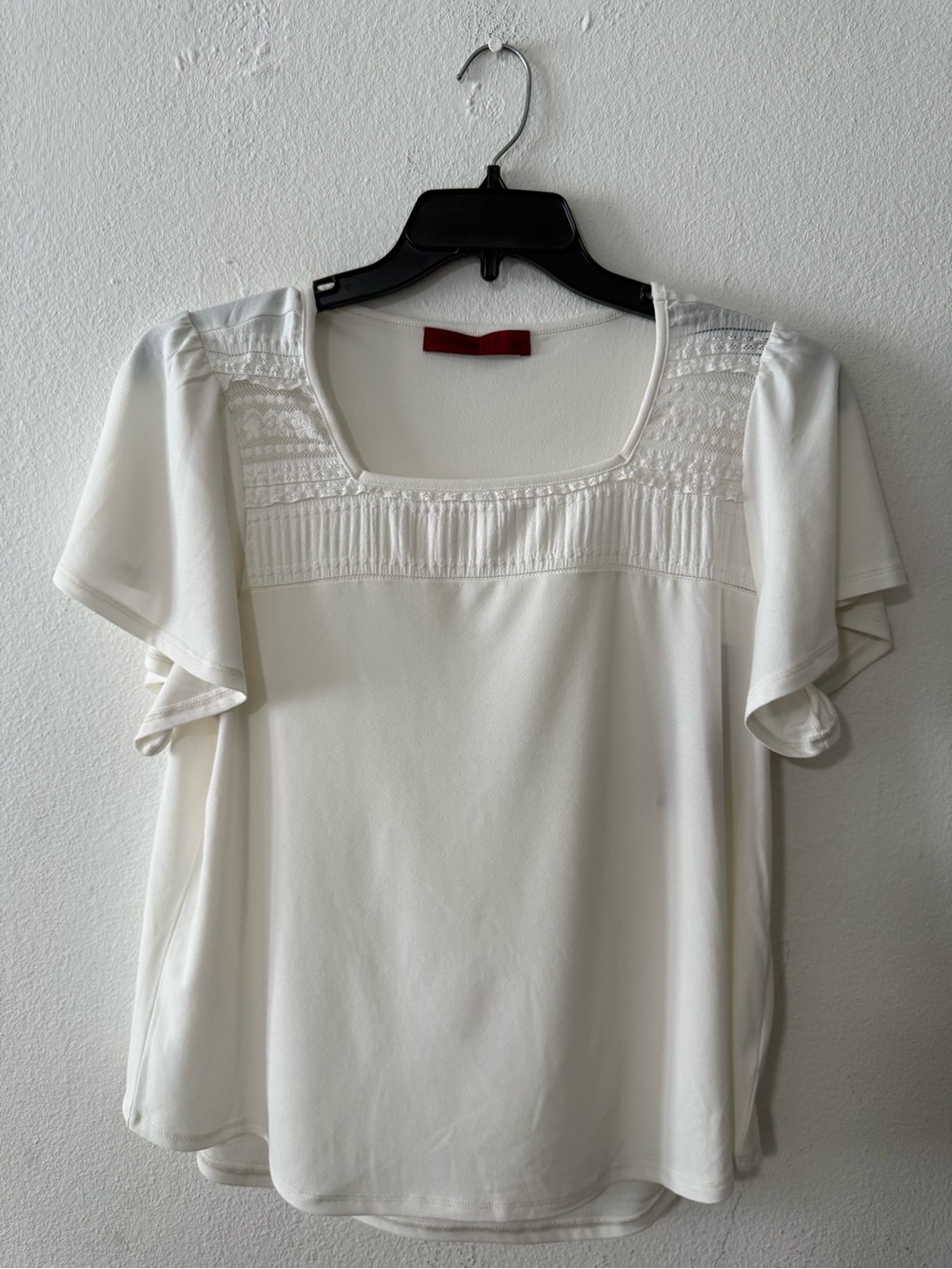 White Square-Neck Flutter Sleeve Blouse